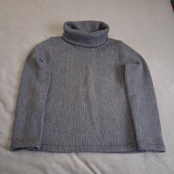 J. Crew Factory Women's M Black White Herringbone Funnelneck Pullover Sweater - Picture 2 of 11